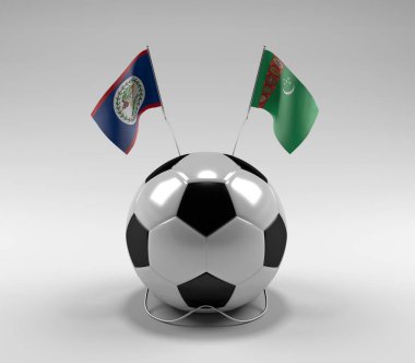 Belize - Türkmenistan Futbol Bayrakları, Beyaz Arkaplan - 3D Render