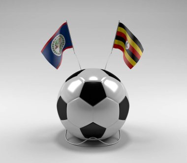 Belize - Uganda Futbol Bayrakları, Beyaz Arkaplan - 3D Render
