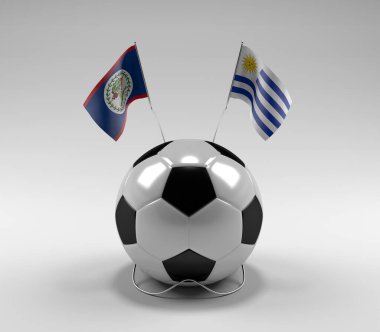 Belize - Uruguay Futbol Bayrakları, Beyaz Arkaplan - 3D Render