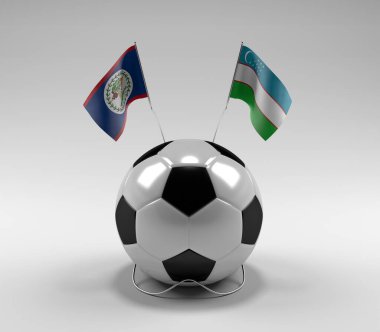 Belize - Özbekistan Futbol Bayrakları, Beyaz Arkaplan - 3D Render