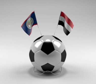 Belize - Yemen Futbol Bayrakları, Beyaz Arkaplan - 3D Render
