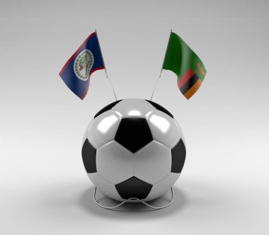 Belize - Zambiya Futbol Bayrakları, Beyaz Arkaplan - 3D Render