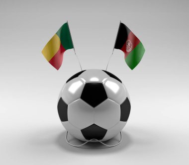 Benin - Afganistan Futbol Bayrakları, Beyaz Arkaplan - 3D Yapılandırma