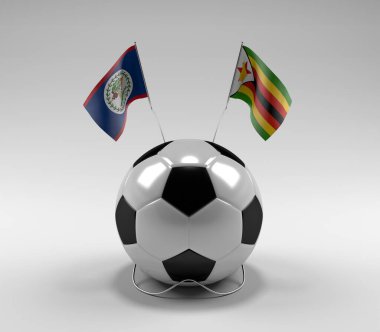Belize - Zimbabwe Futbol Bayrakları, Beyaz Arkaplan - 3D Render