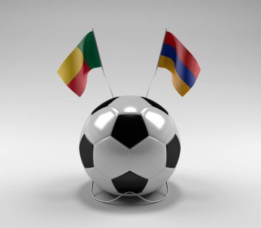 Benin - Ermenistan Futbol Bayrakları, Beyaz Arkaplan - 3D Render
