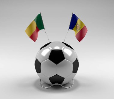 Benin - Andorra Futbol Bayrakları, Beyaz Arkaplan - 3D Render