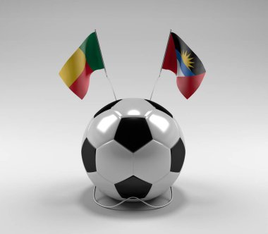 Benin - Antigua ve Barbuda Futbol Bayrakları, Beyaz Arkaplan - 3D Render
