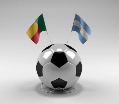 Benin - Arjantin Futbol Bayrakları, Beyaz Arkaplan - 3D Render