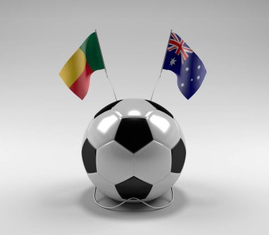 Benin - Avustralya Futbol Bayrakları, Beyaz Arkaplan - 3D Render