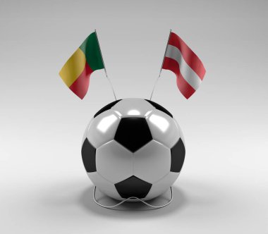 Benin - Avusturya Futbol Bayrakları, Beyaz Arkaplan - 3D Render