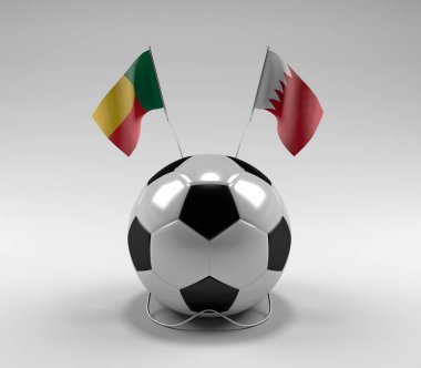 Benin - Bahreyn Futbol Bayrakları, Beyaz Arkaplan - 3D Render