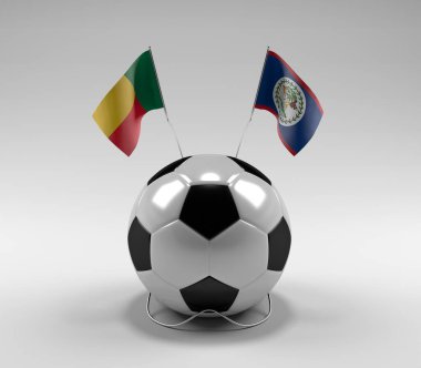 Benin - Belize Futbol Bayrakları, Beyaz Arkaplan - 3D Render