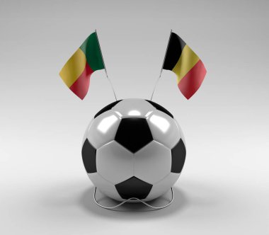 Benin - Belçika Futbol Bayrakları, Beyaz Arkaplan - 3D Render