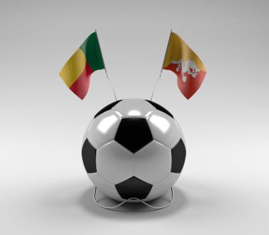 Benin - Bhutan Futbol Bayrakları, Beyaz Arkaplan - 3D Render