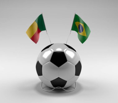 Benin - Brezilya Futbol Bayrakları, Beyaz Arkaplan - 3D Render
