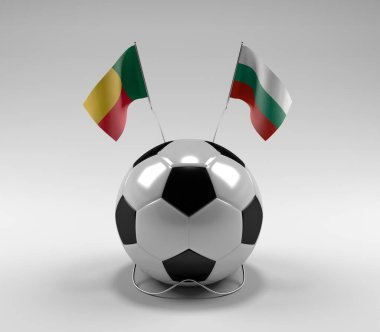Benin - Bulgaristan Futbol Bayrakları, Beyaz Arkaplan - 3D Hazırlama