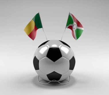 Benin - Burundi Futbol Bayrakları, Beyaz Arkaplan - 3D Render