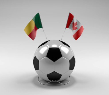 Benin - Kanada Futbol Bayrakları, Beyaz Arkaplan - 3D Render