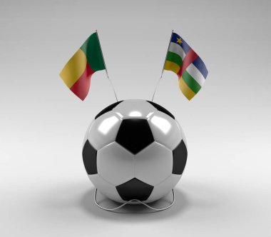 Benin - Orta Afrika Cumhuriyeti Futbol Bayrakları, Beyaz Arkaplan - 3D Render