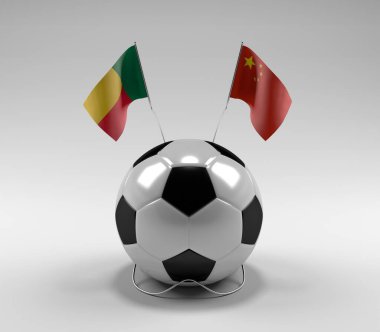 Benin - Çin Futbol Bayrakları, Beyaz Arkaplan - 3D Render