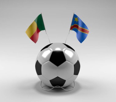 Benin - Kongo Demokratik Cumhuriyeti Futbol Bayrakları, Beyaz Arkaplan - 3D Render