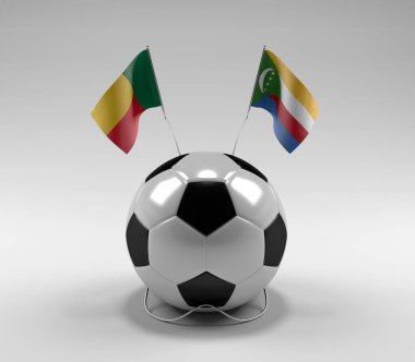 Benin - Komoros Futbol Bayrakları, Beyaz Arkaplan - 3D Render
