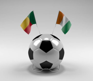 Benin - Cote-D-Fildişi Futbol Bayrakları, Beyaz Arkaplan - 3D Render