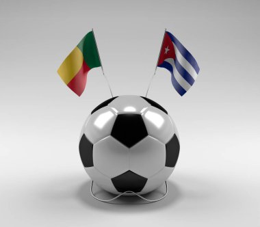 Benin - Küba Futbol Bayrakları, Beyaz Arkaplan - 3D Render