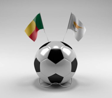 Benin - Kıbrıs Futbol Bayrakları, Beyaz Arkaplan - 3D Hazırlama