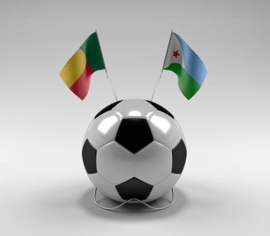 Benin - Cibuti Futbol Bayrakları, Beyaz Arkaplan - 3D Render