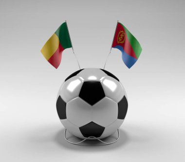 Benin - Eritre Futbol Bayrakları, Beyaz Arkaplan - 3D Render
