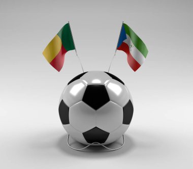 Benin - Ekvator-Gine Futbol Bayrakları, Beyaz Arkaplan - 3D Render