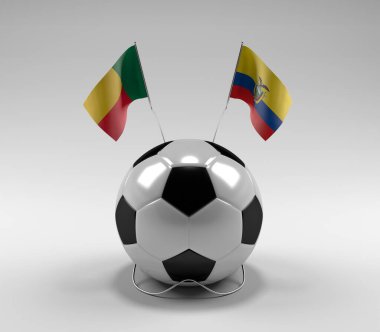 Benin - Ekvador Futbol Bayrakları, Beyaz Arkaplan - 3D Render