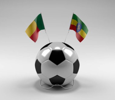 Benin - Etiyopya Futbol Bayrakları, Beyaz Arkaplan - 3B Render