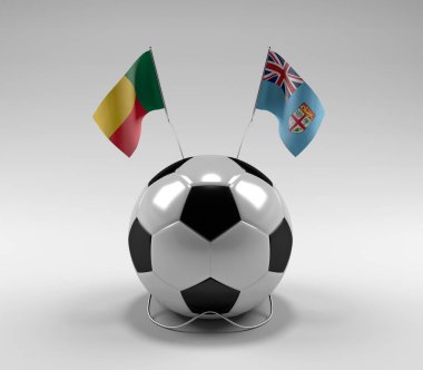 Benin - Fiji Futbol Bayrakları, Beyaz Arkaplan - 3D Render