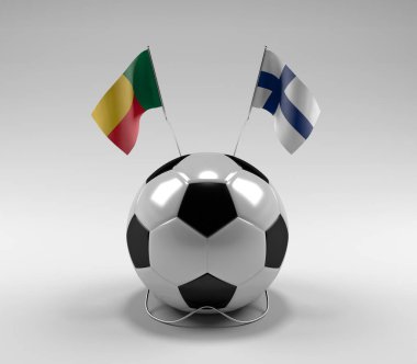 Benin - Finlandiya Futbol Bayrakları, Beyaz Arkaplan - 3D Yapılandırma