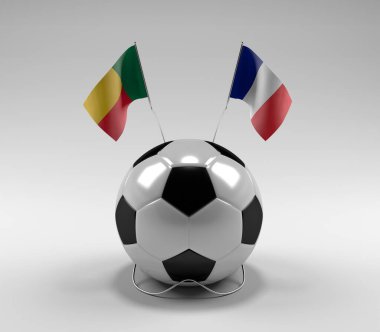 Benin - Fransa Futbol Bayrakları, Beyaz Arkaplan - 3D Render