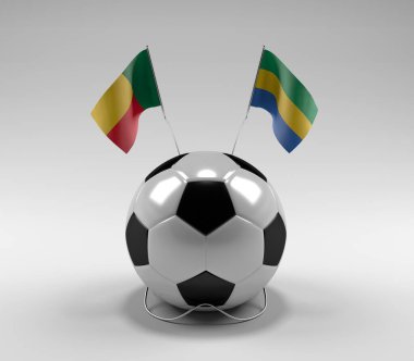 Benin - Gabon Futbol Bayrakları, Beyaz Arkaplan - 3D Render