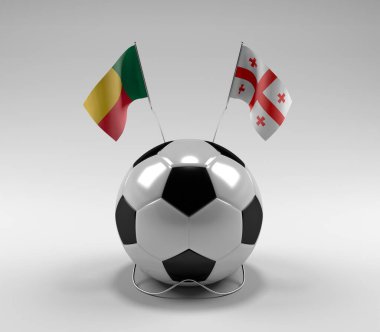 Benin - Georgia Futbol Bayrakları, Beyaz Arkaplan - 3D Render
