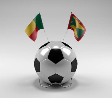 Benin - Grenada Futbol Bayrakları, Beyaz Arkaplan - 3D Render