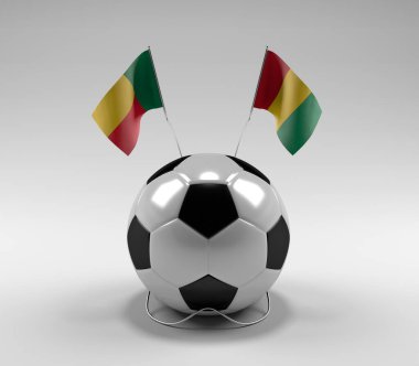 Benin - Gine Futbol Bayrakları, Beyaz Arkaplan - 3D Render