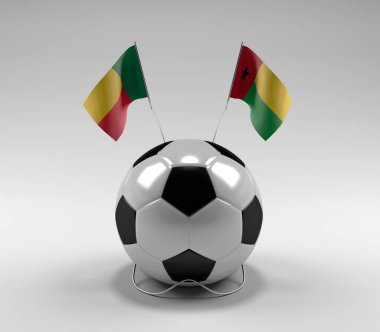 Benin - Gine-Bissau Futbol Bayrakları, Beyaz Arkaplan - 3D Render