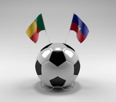 Benin - Haiti Futbol Bayrakları, Beyaz Arkaplan - 3D Render