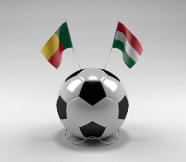 Benin - Macaristan Futbol Bayrakları, Beyaz Arkaplan - 3D Render