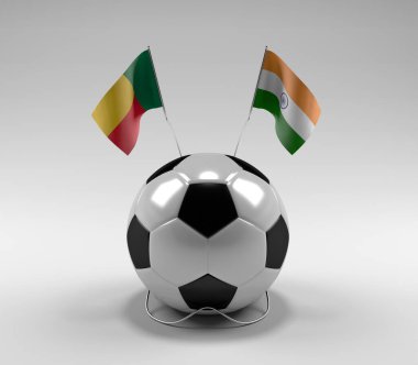 Benin - Hindistan Futbol Bayrakları, Beyaz Arkaplan - 3D Render