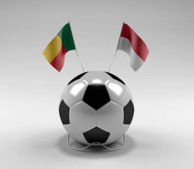 Benin - Endonezya Futbol Bayrakları, Beyaz Arkaplan - 3D Render