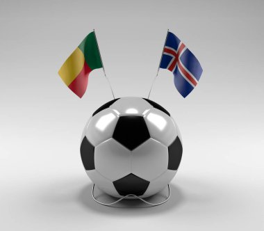 Benin - İzlanda Futbol Bayrakları, Beyaz Arkaplan - 3D Render