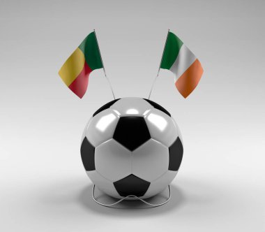Benin - İrlanda Futbol Bayrakları, Beyaz Arkaplan - 3D Render