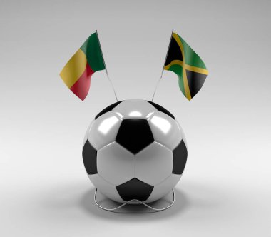 Benin - Jamaika Futbol Bayrakları, Beyaz Arkaplan - 3D Render