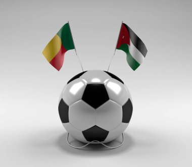 Benin - Jordan Futbol Bayrakları, Beyaz Arkaplan - 3D Render